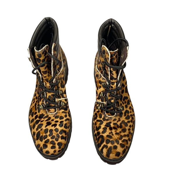 Timberland Mid Hiker Boots Womens 6.5 Brown Animal Print Comfort Lace Up A2GCR - Picture 10 of 16